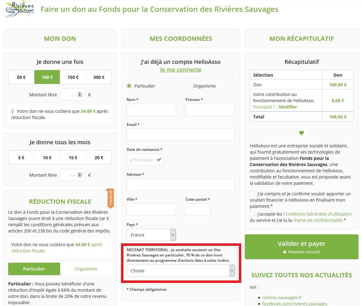 Tutoriel pour fair eun don pour la Conservation des Rivières Sauvages